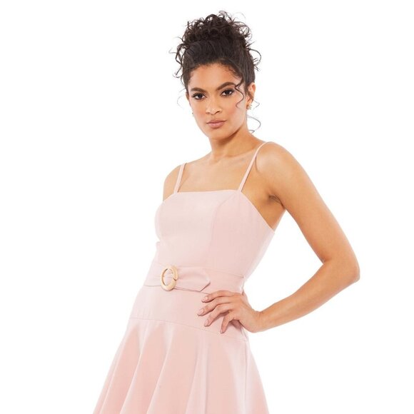 Mac Duggal  Belted Tiered Ruffle Sleeveless Midi Dress Rose Pink 6 #8618 - Picture 2 of 8